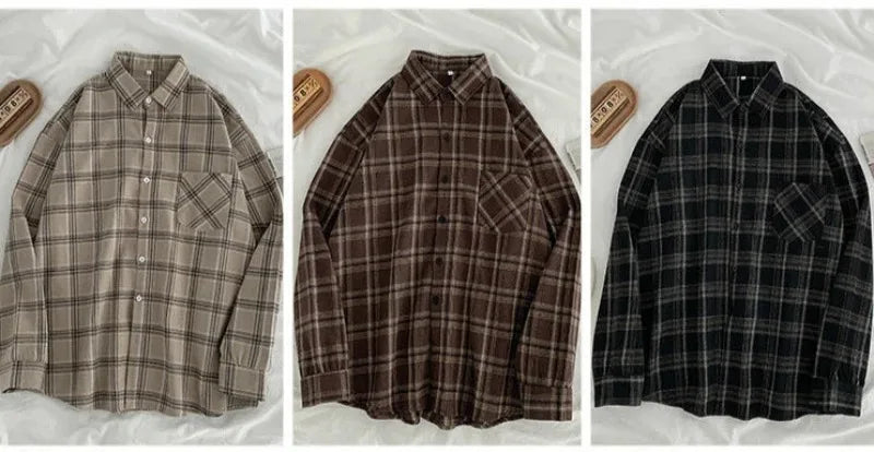 Oversized plaid shirt black and brown texture close up