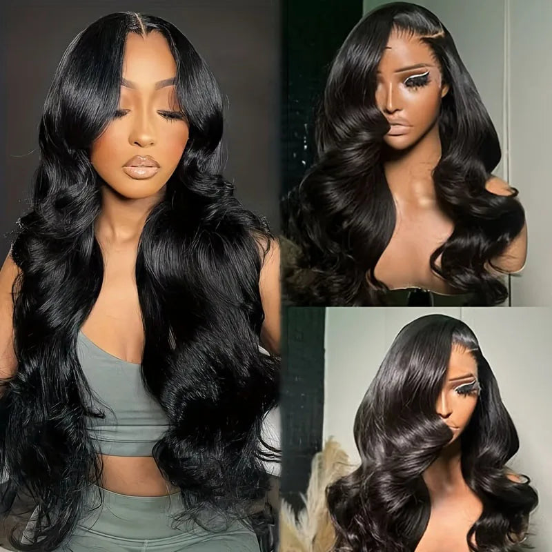 Body wave hd lace front wig worn on model