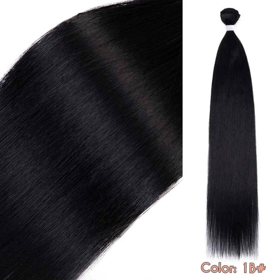 Straight synthetic hair bundle worn styled