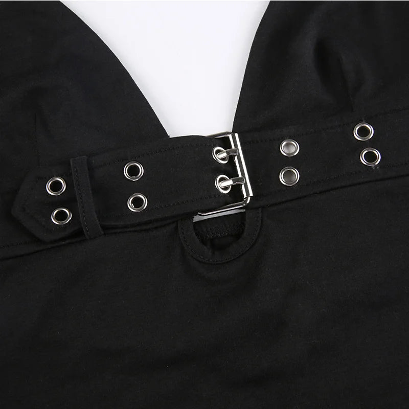 Bandage lace-up crop top front view black