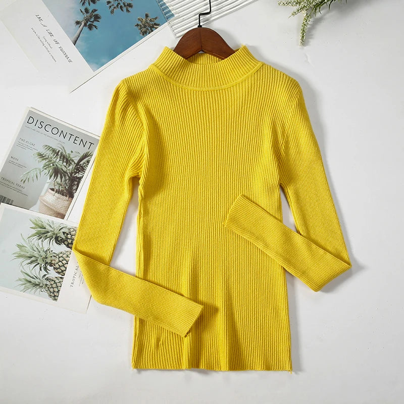Soft turtleneck sweater front view yellow