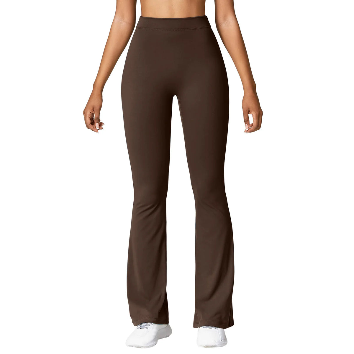V-back waist leggings purple flared close up front