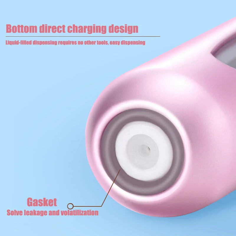 Refillable perfume sample bottle bottom filling mechanism