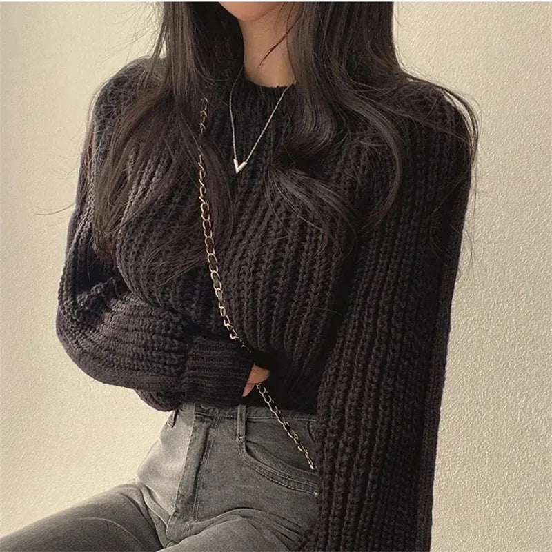 Loose korean sweater black full body front