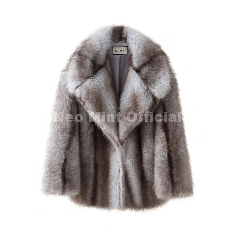 Women's faux fur striped oversized coat front view brown