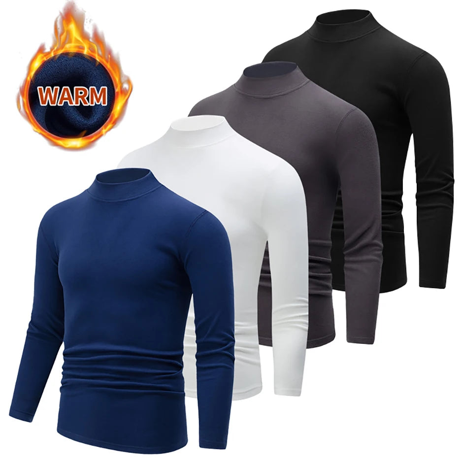 Men's semi-turtleneck long sleeve top worn under jacket