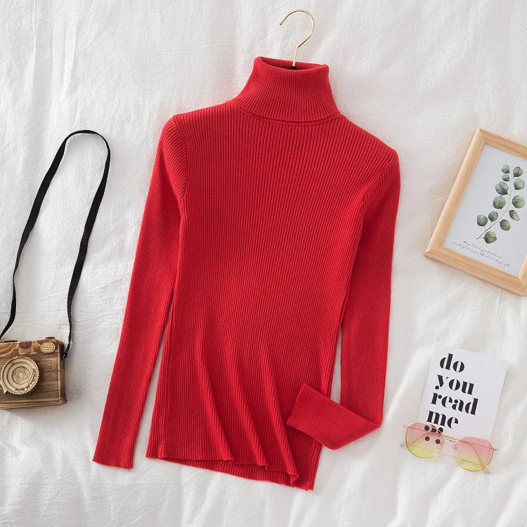 Soft turtleneck sweater front view pink