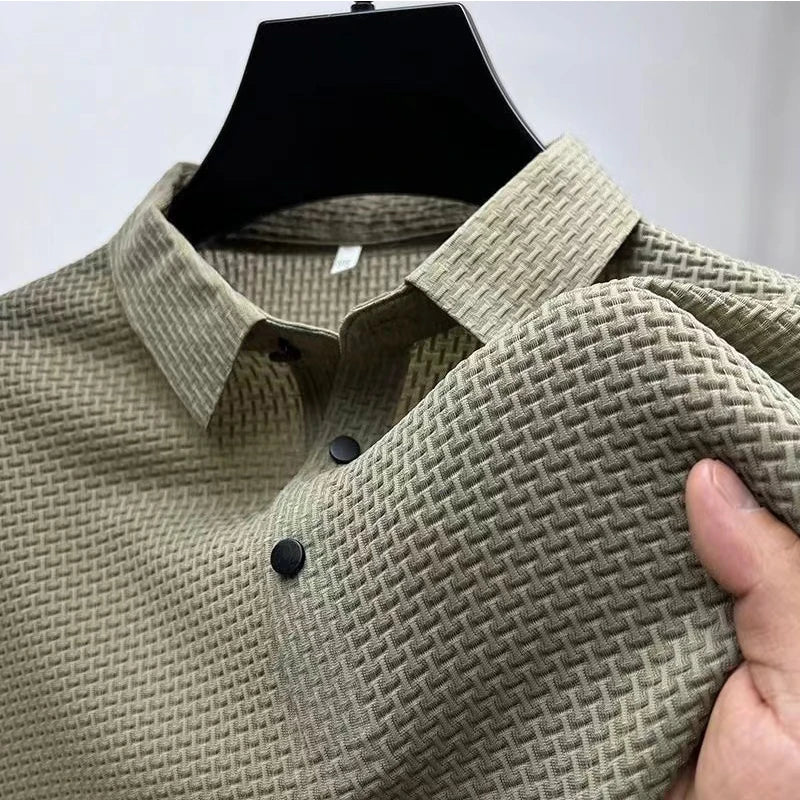 Bone print polo shirt front view green