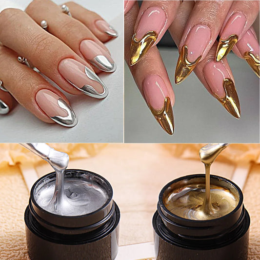 Chrome metallic 3D gel polish applied on nails