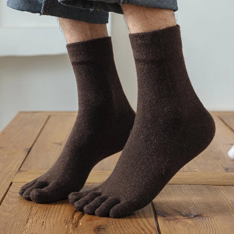 Wool toe socks worn on feet