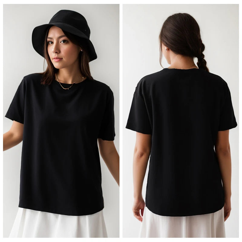 Heavyweight cotton tee front and back view black