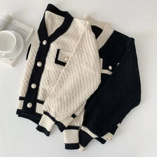 Oversized knit cardigan front view apricot option