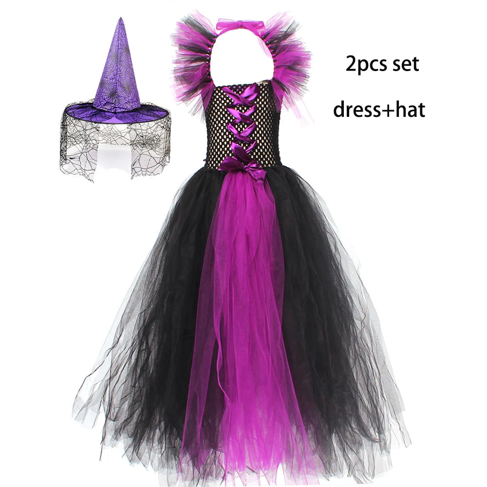 Girls Witch Halloween Costume – Spooky 3-Piece Dress Set