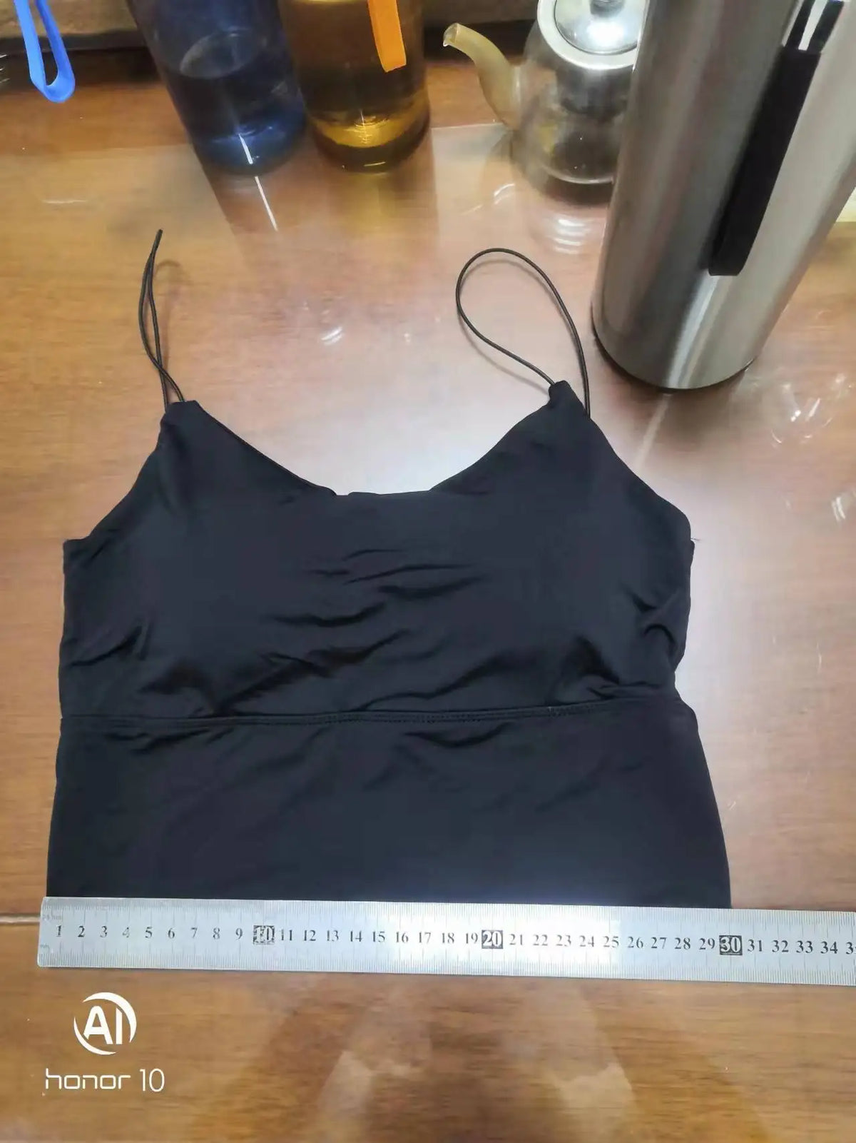  Seamless padded camisole navy worn close up