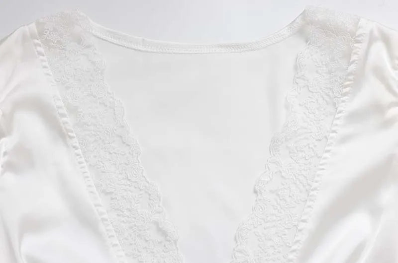 Lace V-Neck Top Women's Satin Slim Streetwear Tee