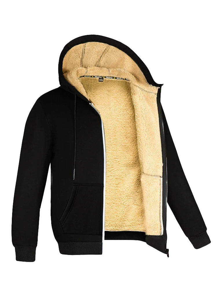 Hooded lambswool coat front view dark grey