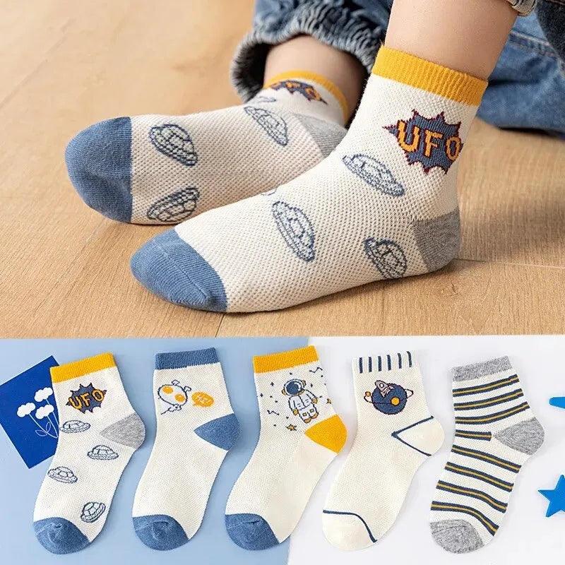 Kids cartoon socks worn on feet