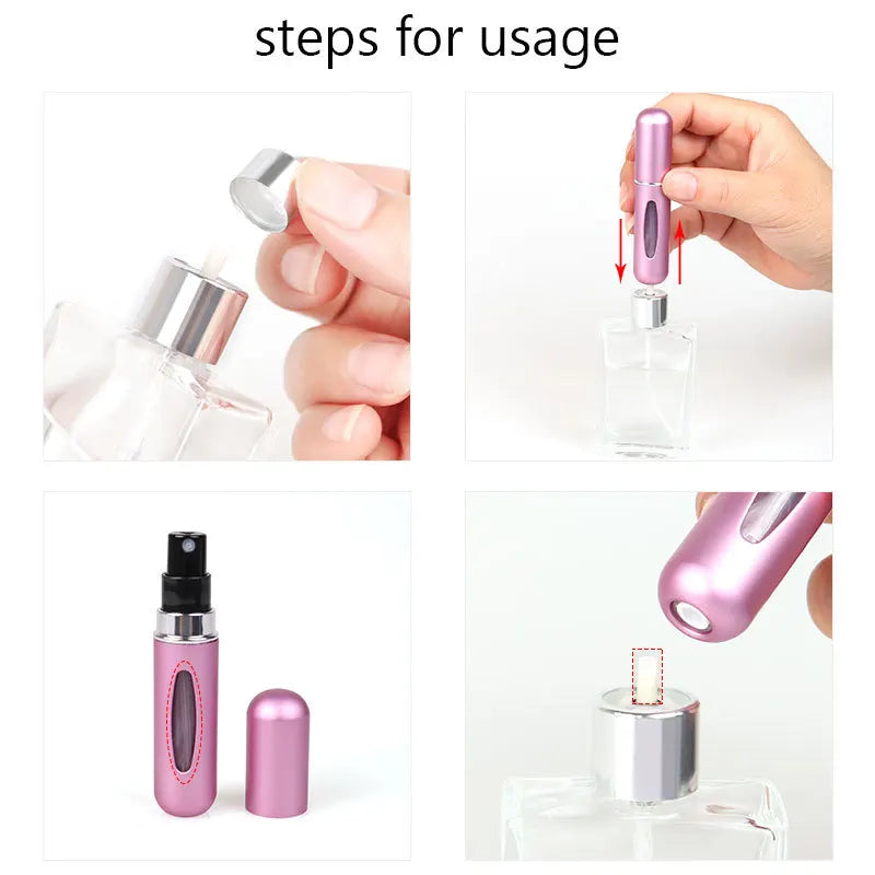 Mini travel perfume atomizer worn in use