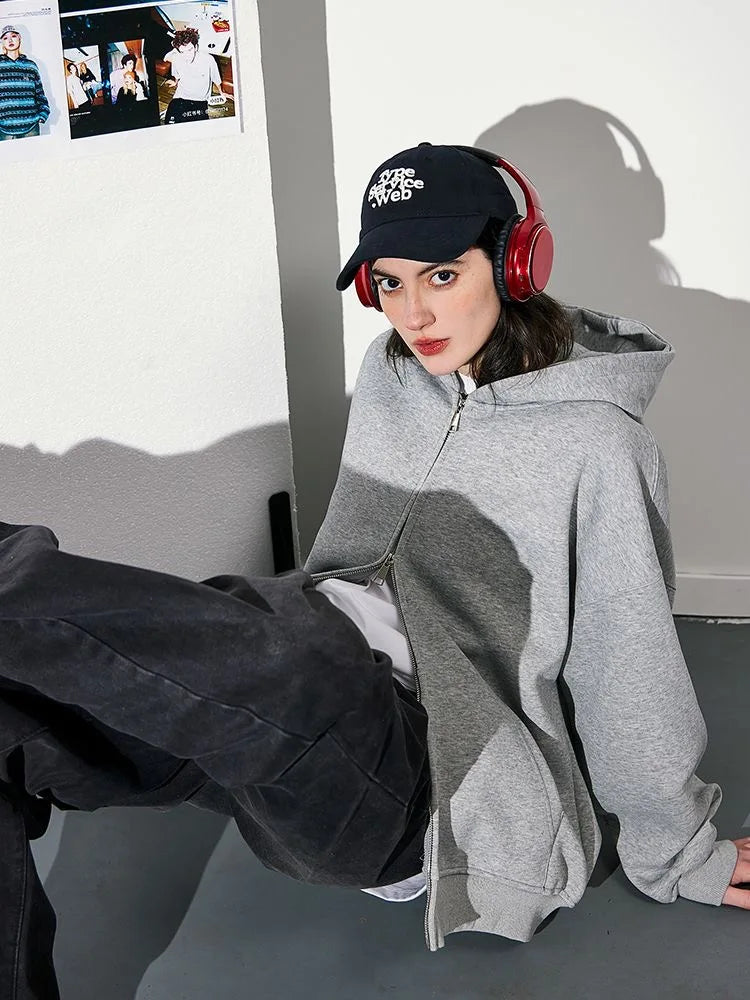 Double zip hooded jacket worn styled outfit