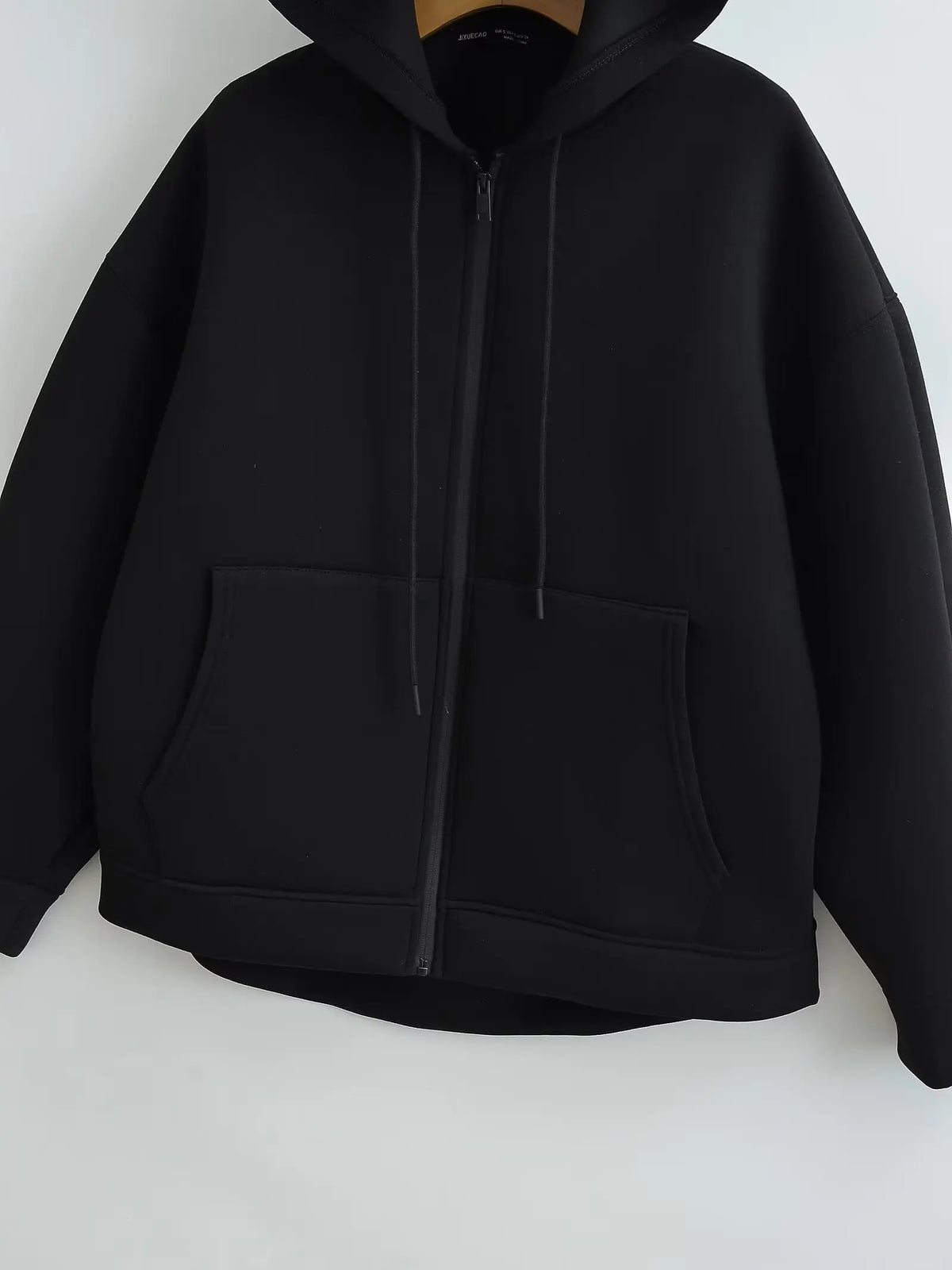 Women's zip-up hoodie jacket front view dark grey