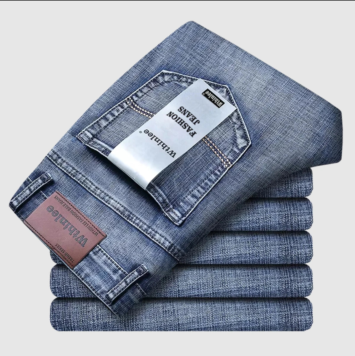 Stretch straight jeans front view sky blue