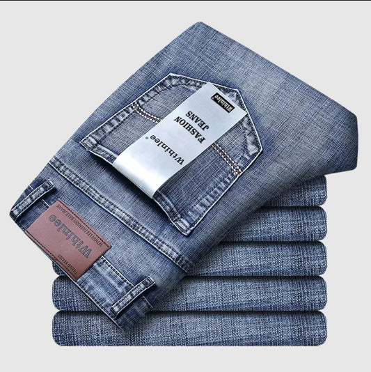 Stretch straight jeans front view sky blue