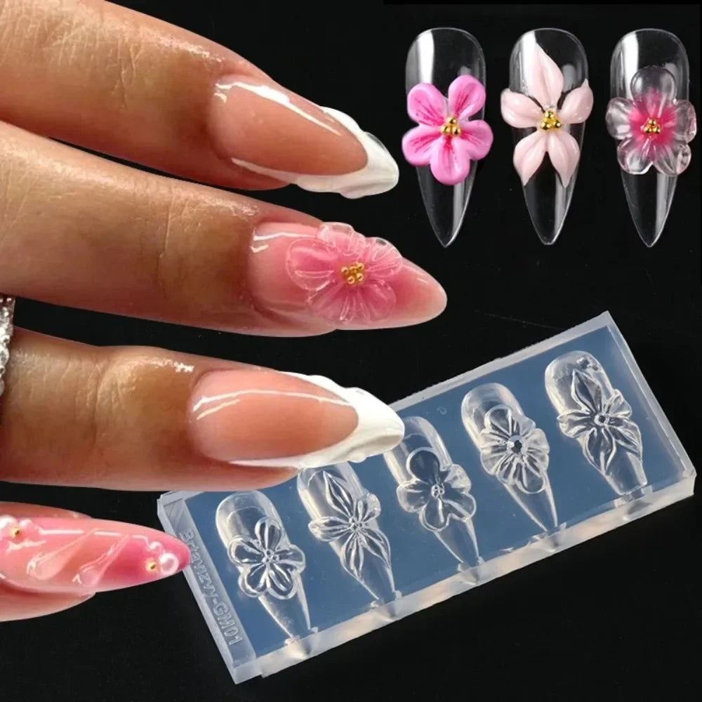 3D flower silicone nail mold used on nails