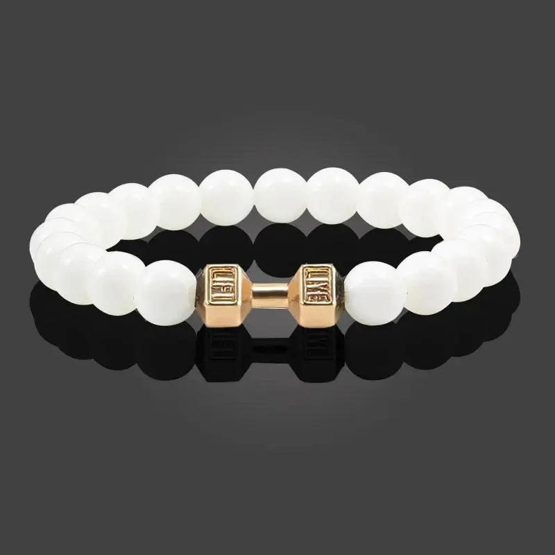 Lava stone beaded bracelet worn on wrist