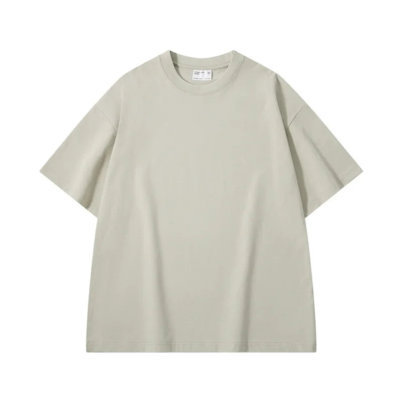 Men's heavyweight oversized drop shoulder tee worn casual outfit white