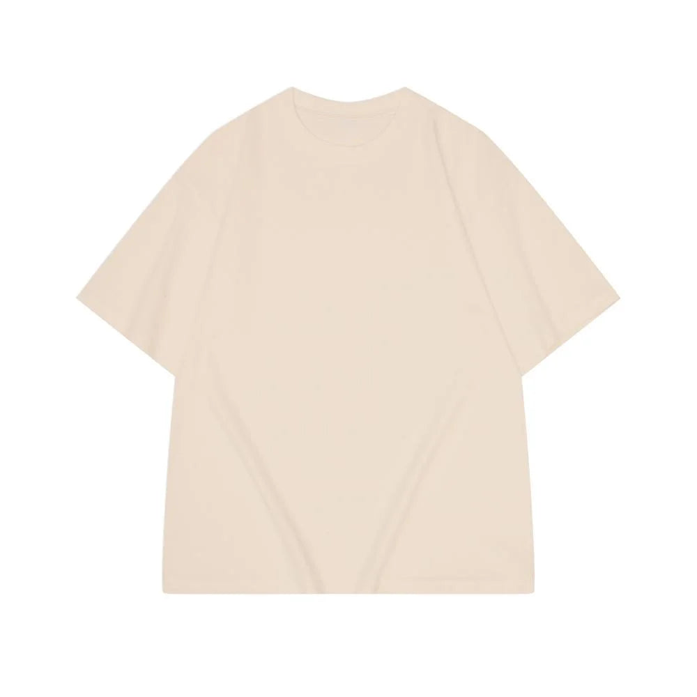 Men's heavyweight oversized drop shoulder tee worn casual outfit yellow