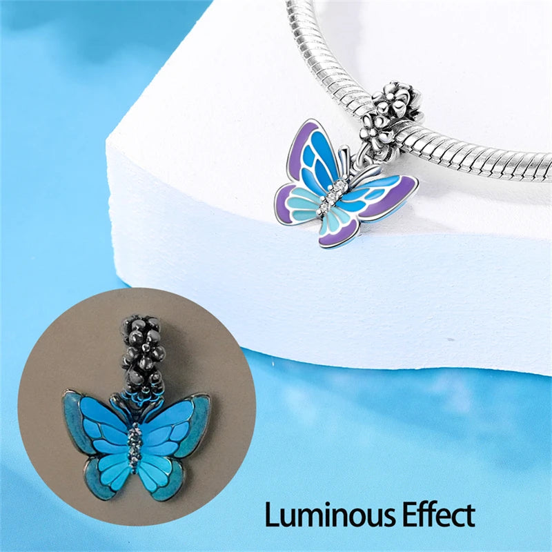 Butterfly charm beads attached to bracelet