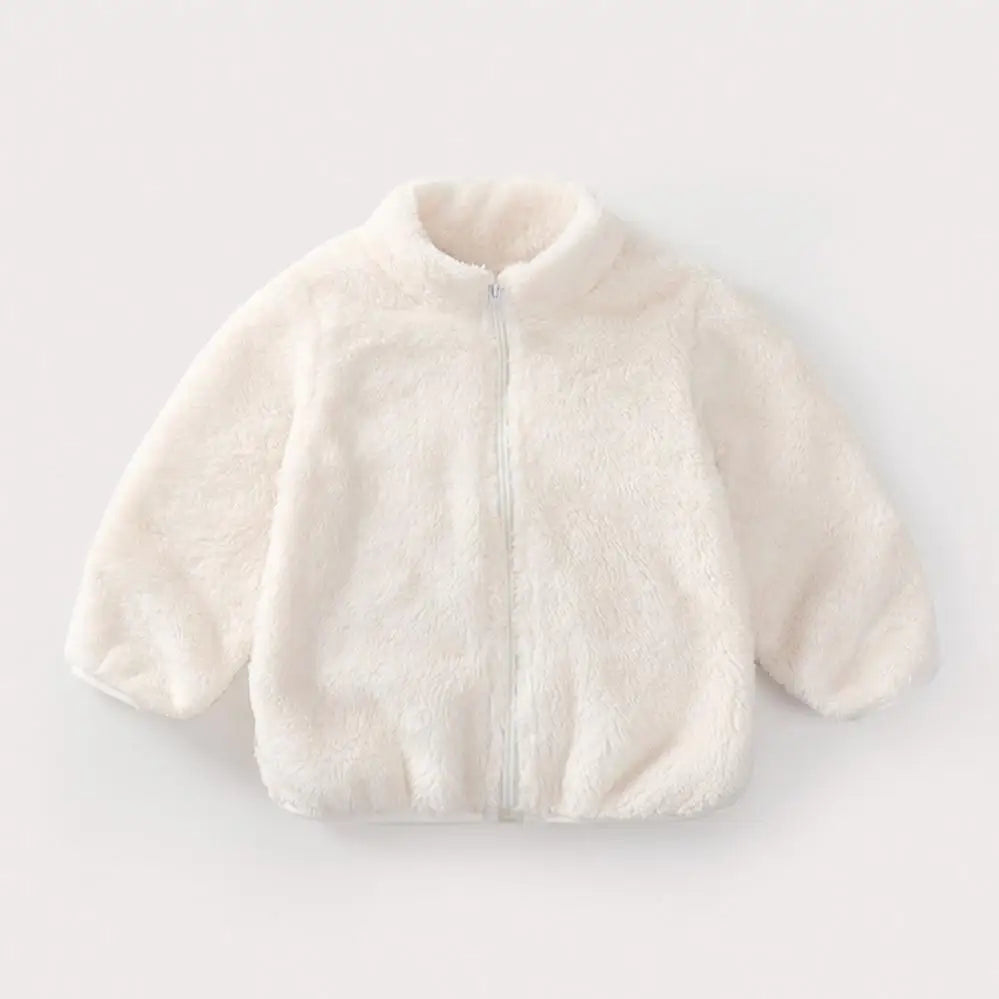 Kids plush winter coat lining texture closeup
