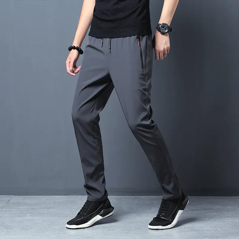 Men's slim fit Korean jogger trousers front view dark grey