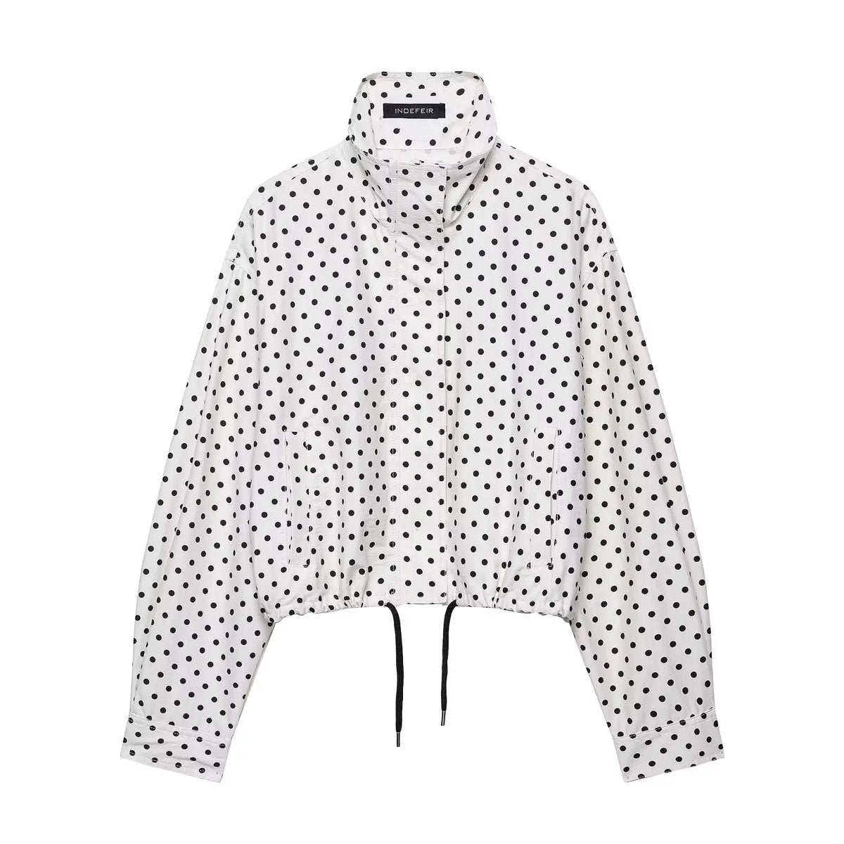 Polka Dot Casual Jacket Women's Zip-Up Turtleneck Coat