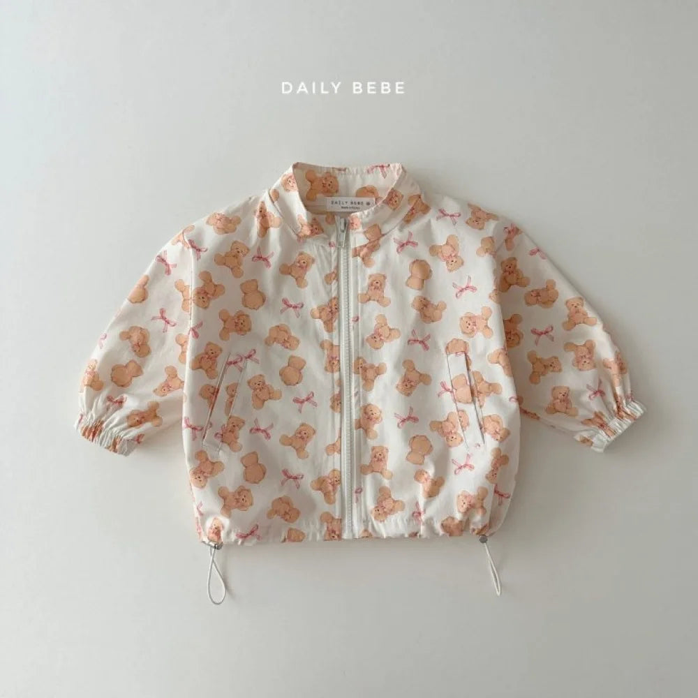 Baby cartoon print sun jacket worn by child