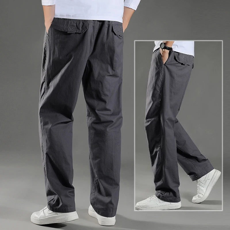 Cotton cargo pants front view taupe