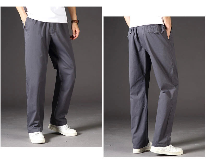 Cotton cargo pants front view taupe