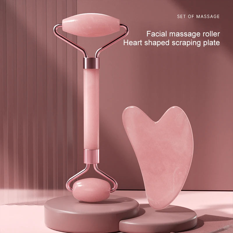 Facial massage roller scraper set worn in use