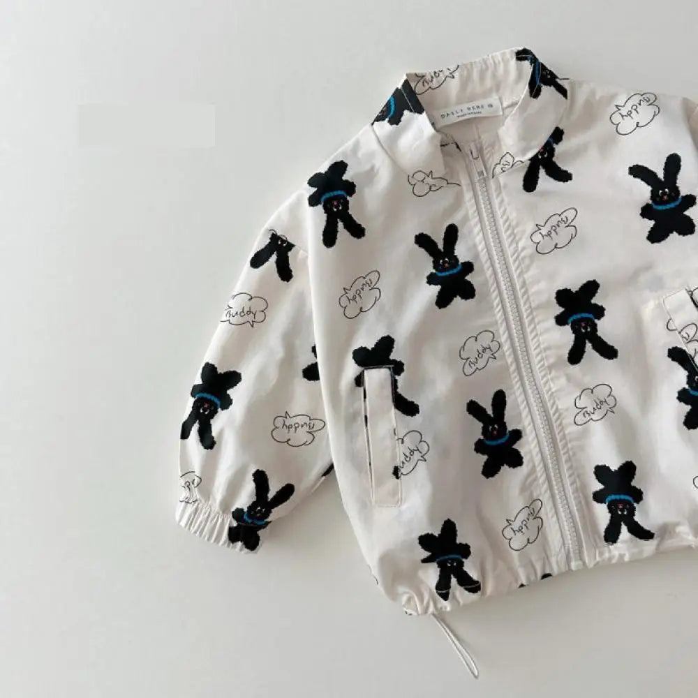 Baby cartoon print sun jacket worn by child
