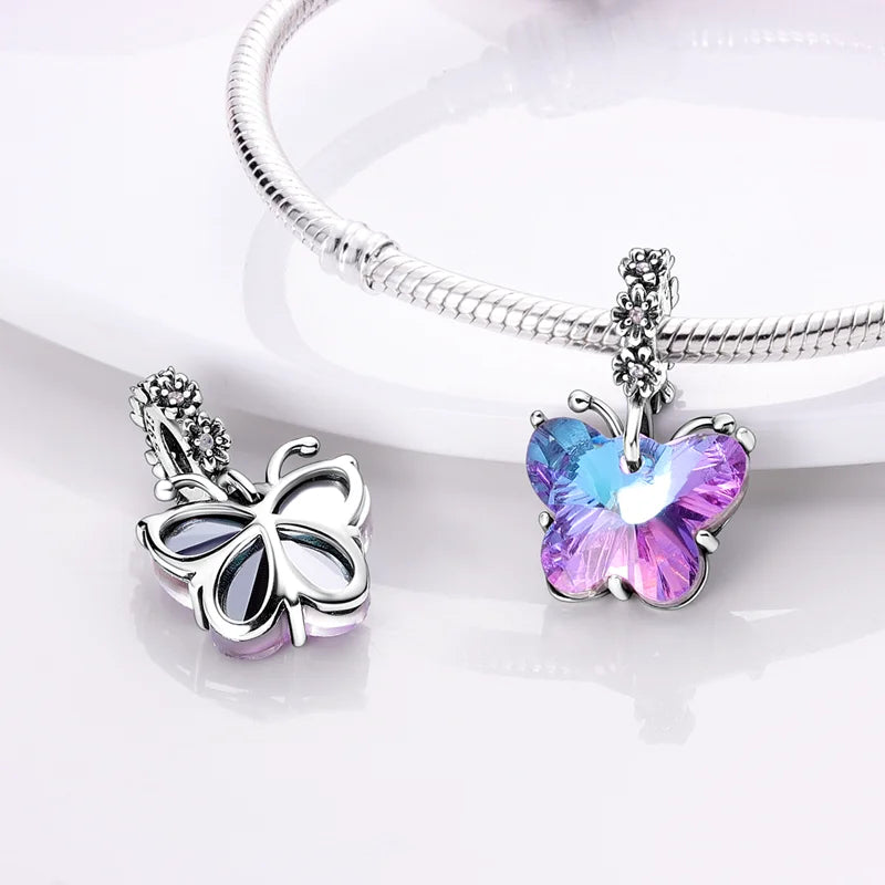 Butterfly charm beads attached to bracelet
