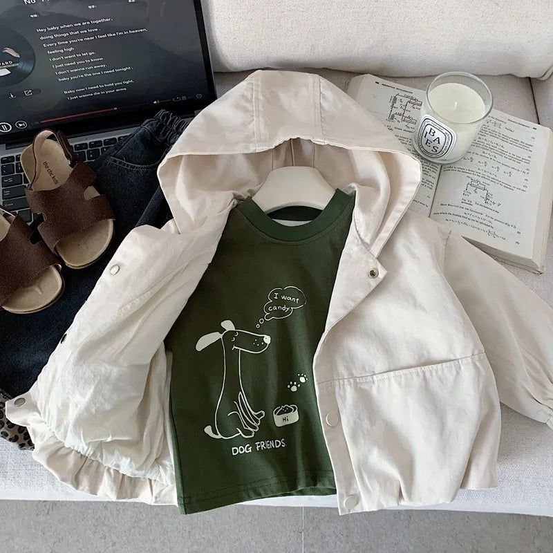 Toddler hooded spring jacket worn by child