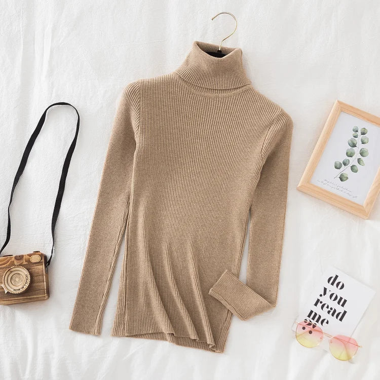 Soft turtleneck sweater front view gold