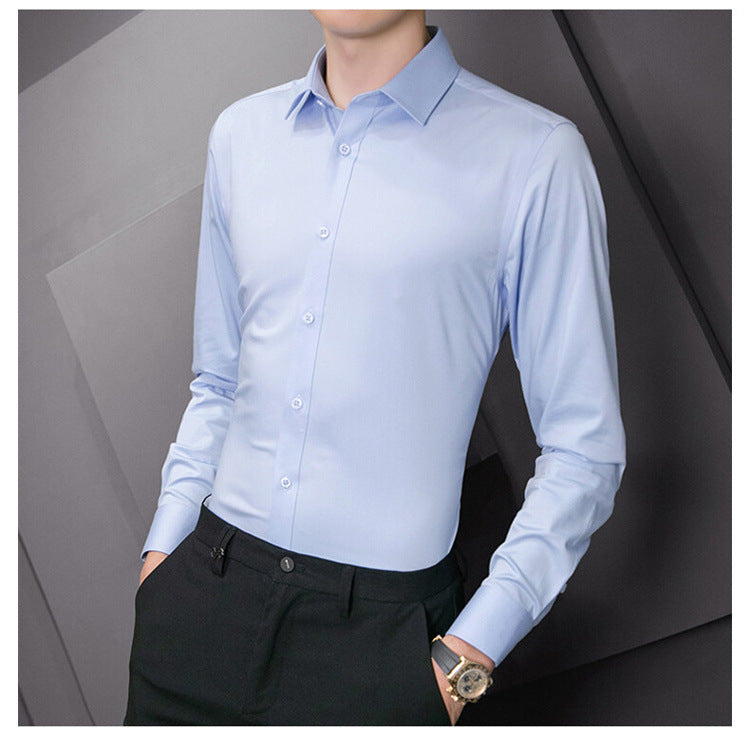 Slim fit business shirt front view navy blue