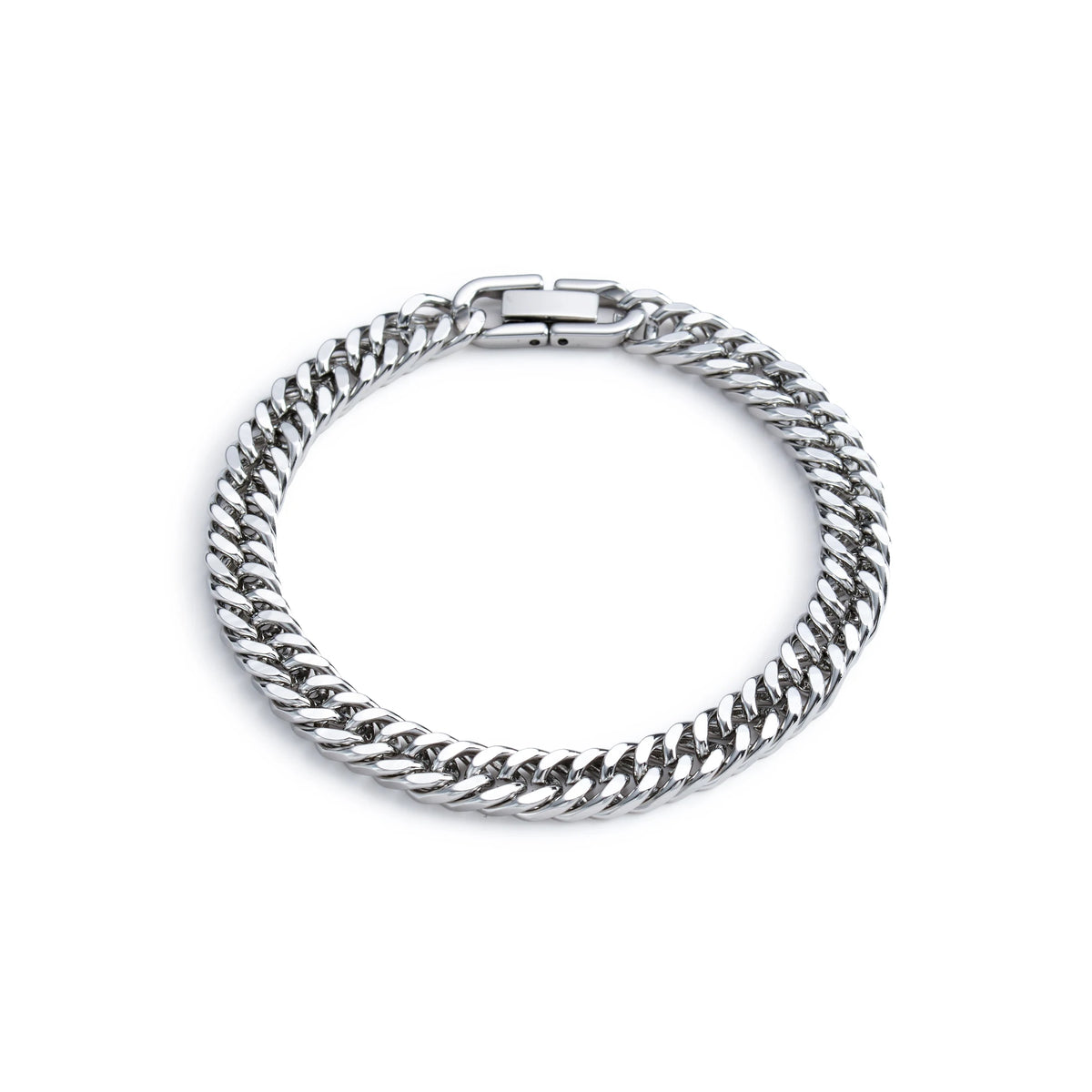 Braided stainless steel bracelet worn on wrist