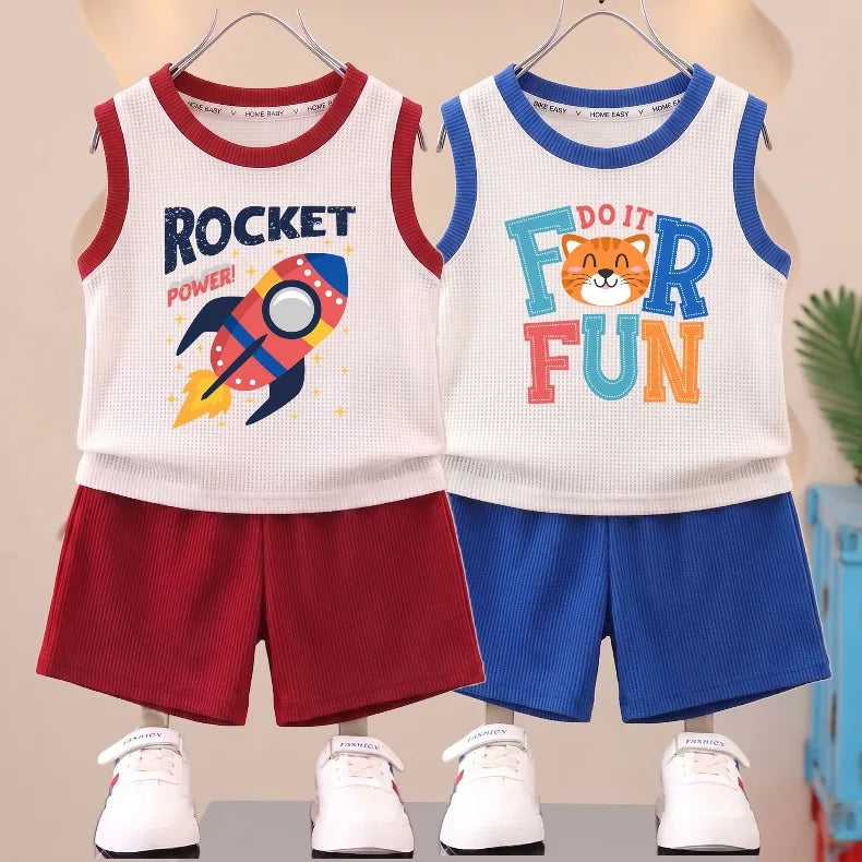 Boys vest & shorts set worn by child