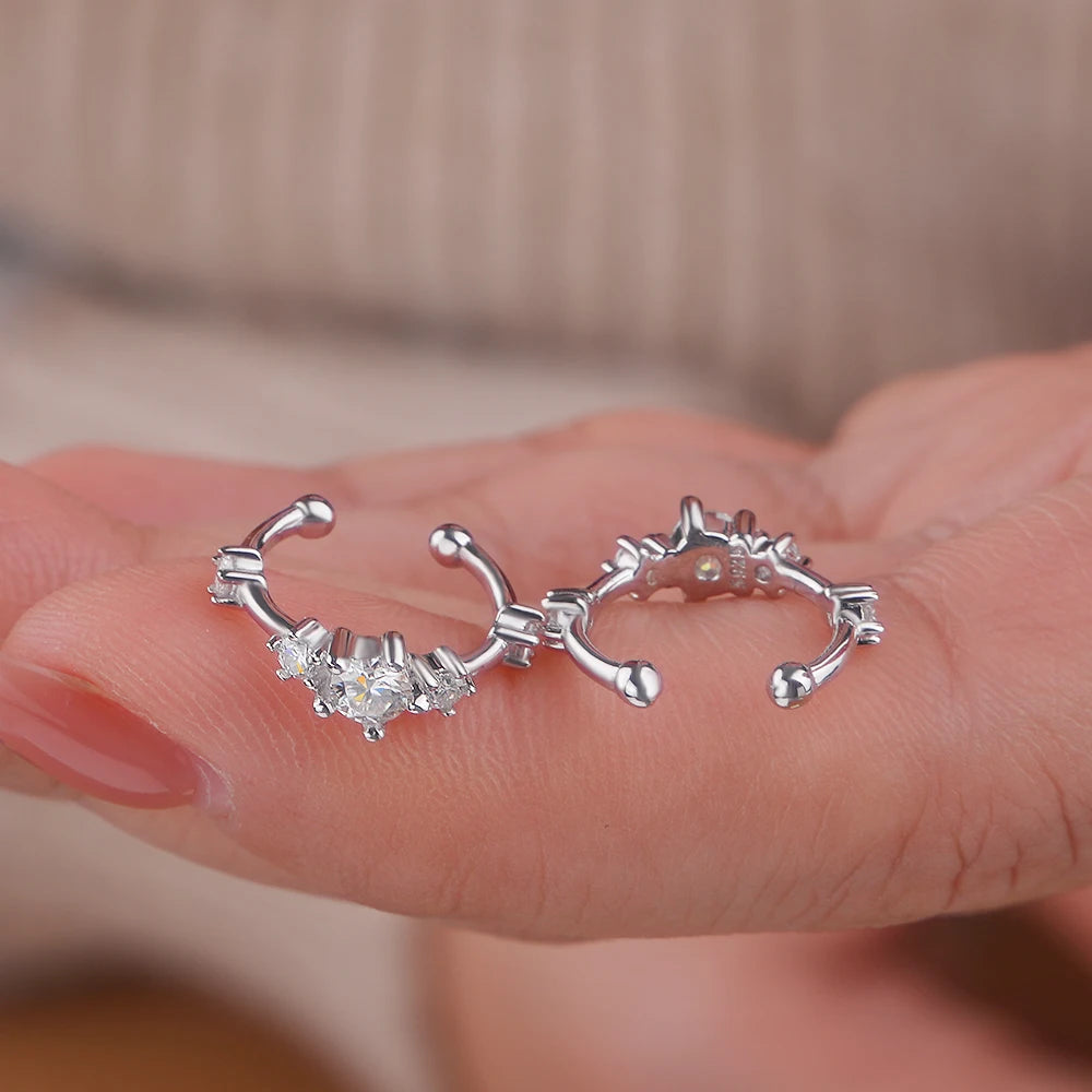 Moissanite clip-on ear cuffs front view