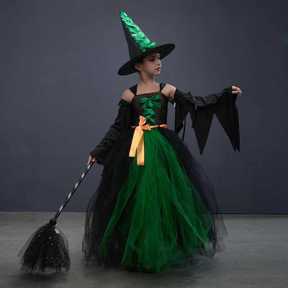 Girls witch Halloween costume worn by child