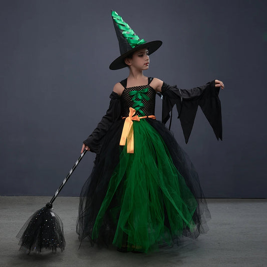 Girls witch Halloween costume worn by child