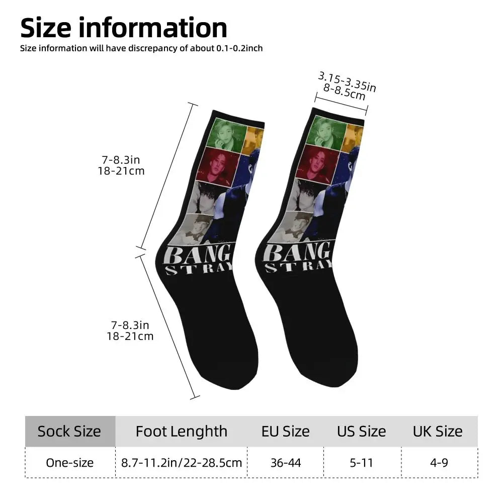 Men's printed skateboard crew socks worn on feet