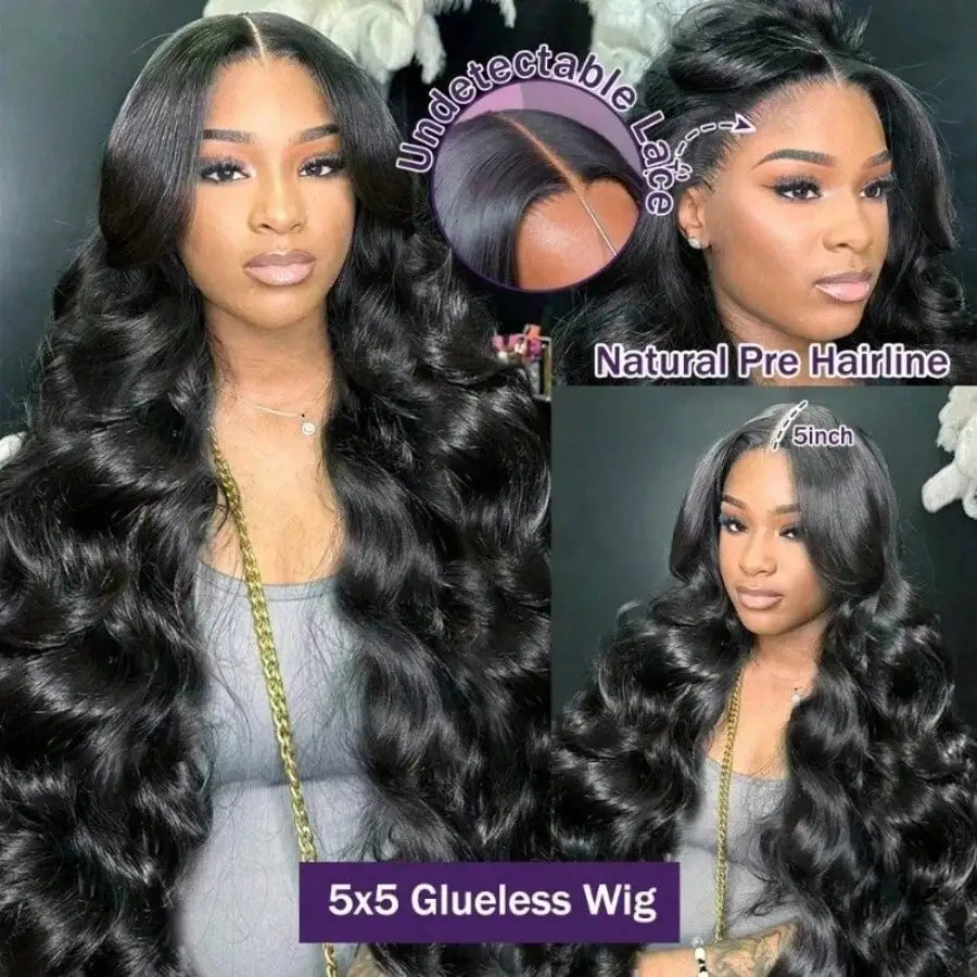 Body wave hd lace front wig worn on model